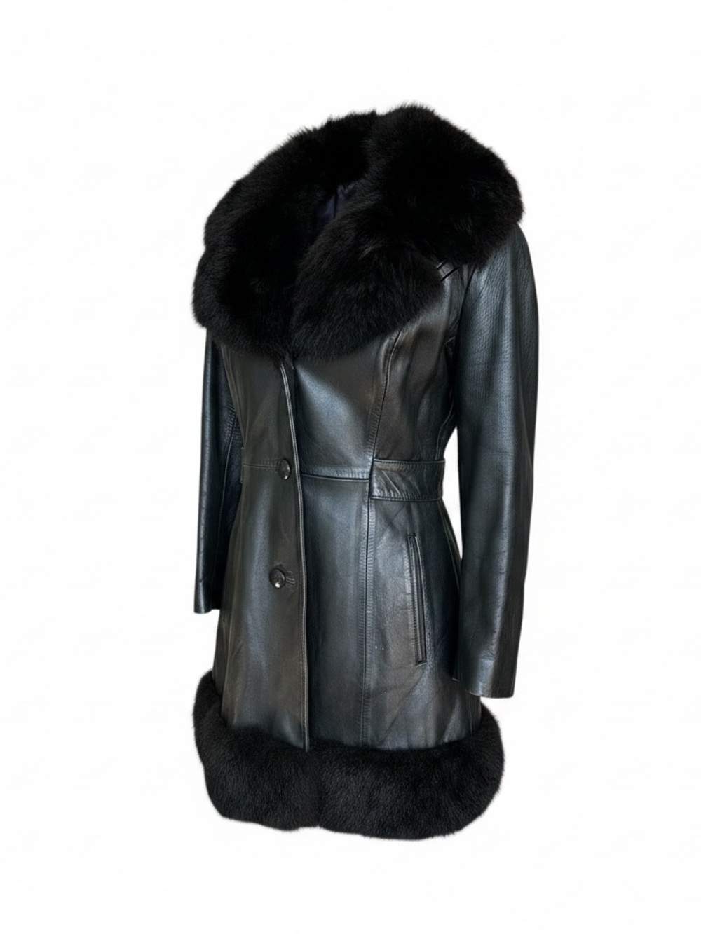 Rajac  100% Leather Coat Fur Trim Made in Canada Size Small